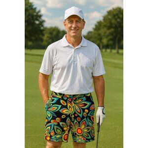 Loudmouth Golf Shorts Fits Men Black Bold Paisley Floral Geometric Sz 36 EUC